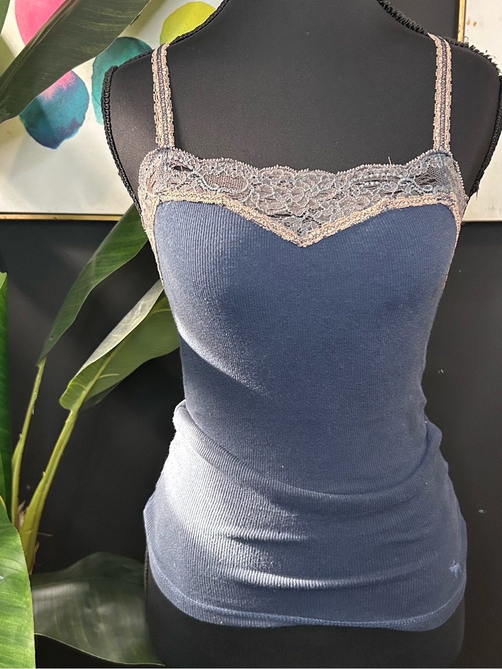 Abercrombie & Fitch Lace Blue Ribbed Cami with Lace Lining